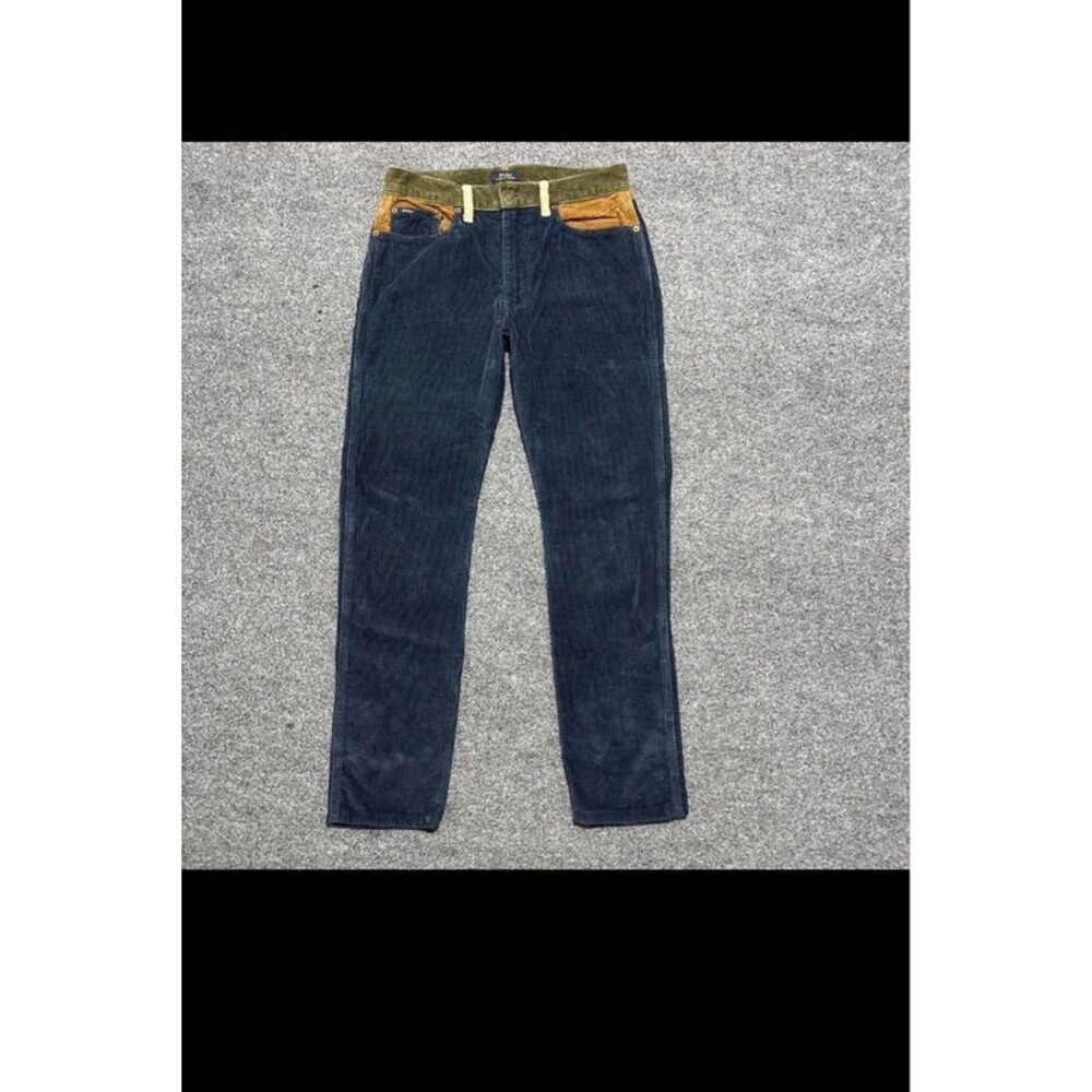 Polo Ralph Lauren Colorblock Corduroy Jeans Mens 28 Navy Green Tan Preppy Slim